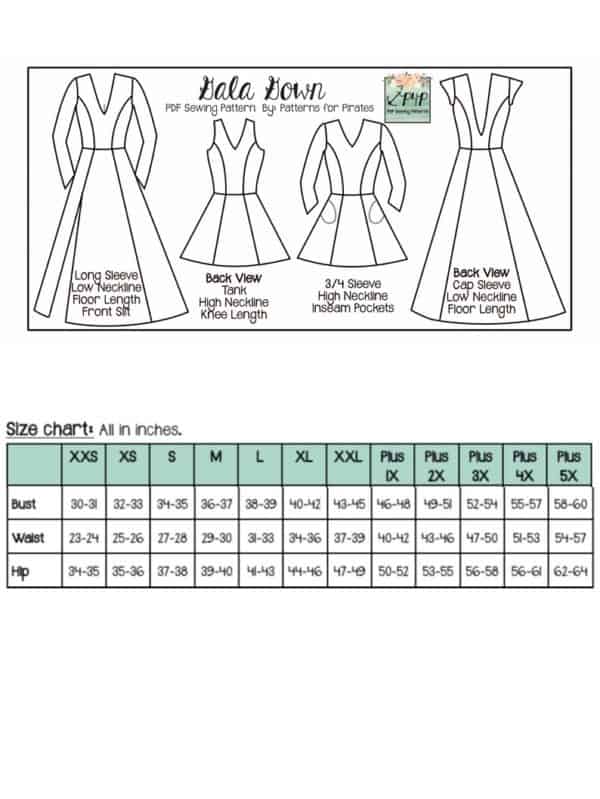 Size chart from P4P 